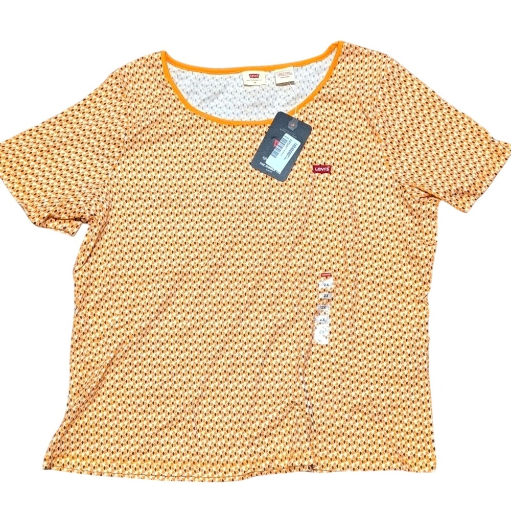 Levi's Shirt Plus 2X Babydoll Top Short Sleeve Ribbed Tee Retro Orange Brown NWT